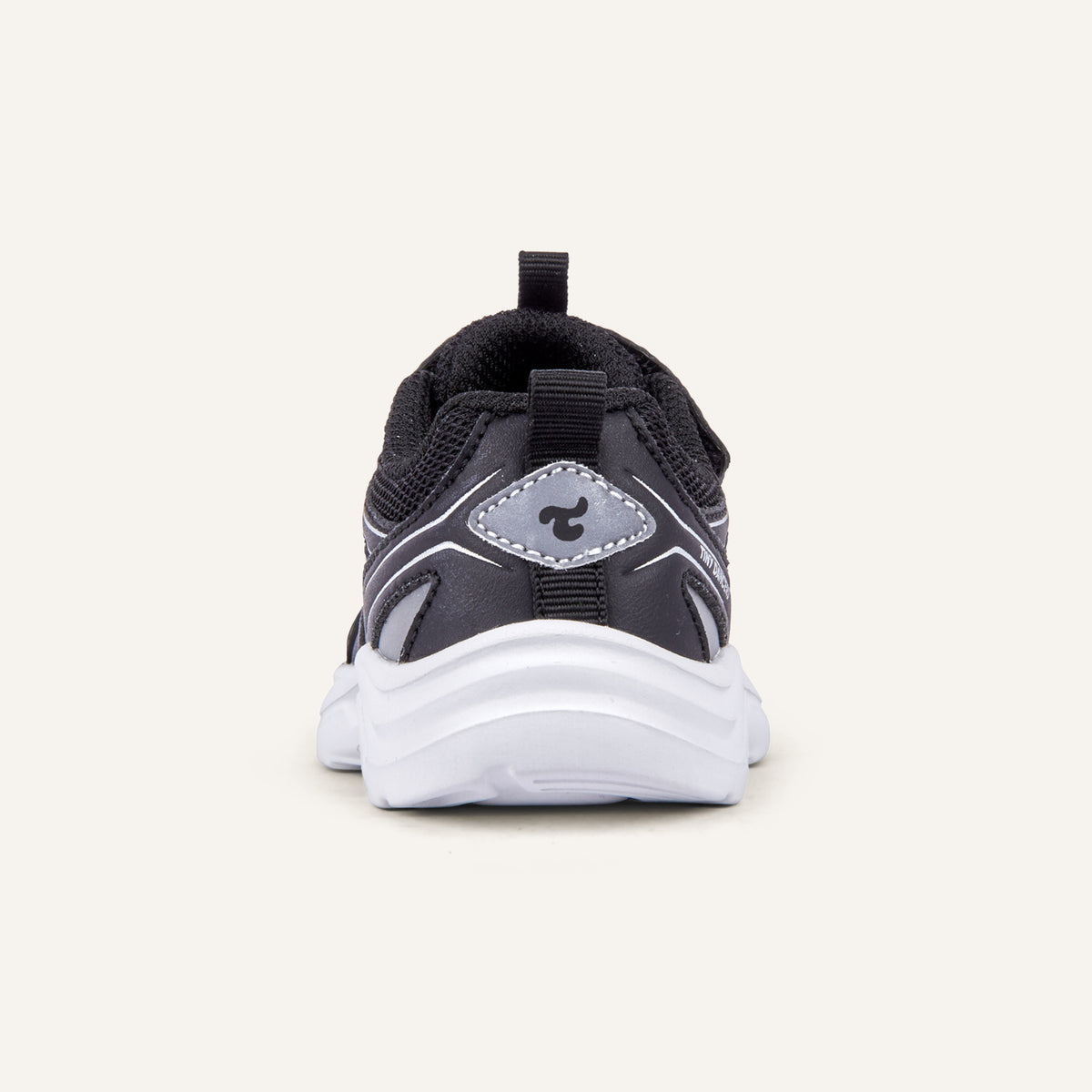 Play Infant in black, rear view with the Tiny Dancers logo on the heel.