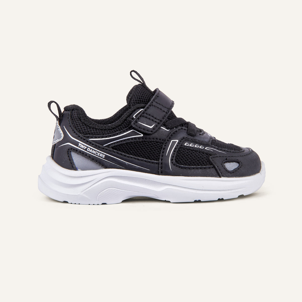 Play Infant in black, side profile with reflective upper and hook-and-loop strap.