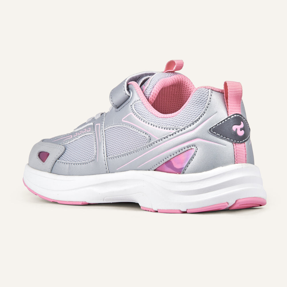 Play Junior in silver pink from the inner side, mesh upper and white sole visible.