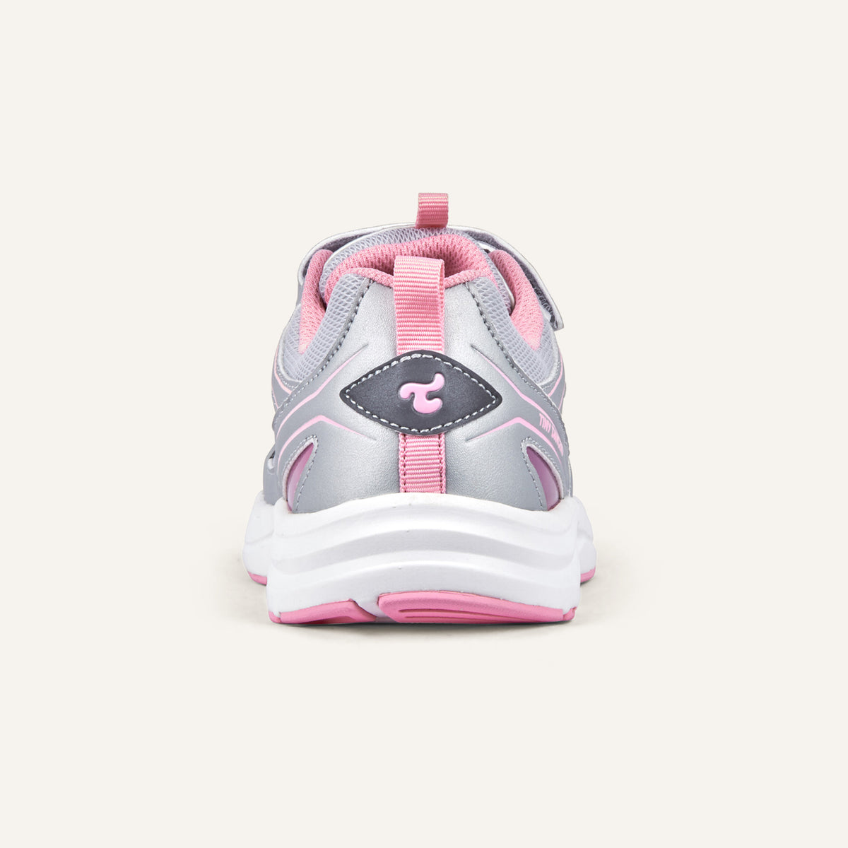Play Junior in silver pink, rear view with the Tiny Dancers logo on the heel.