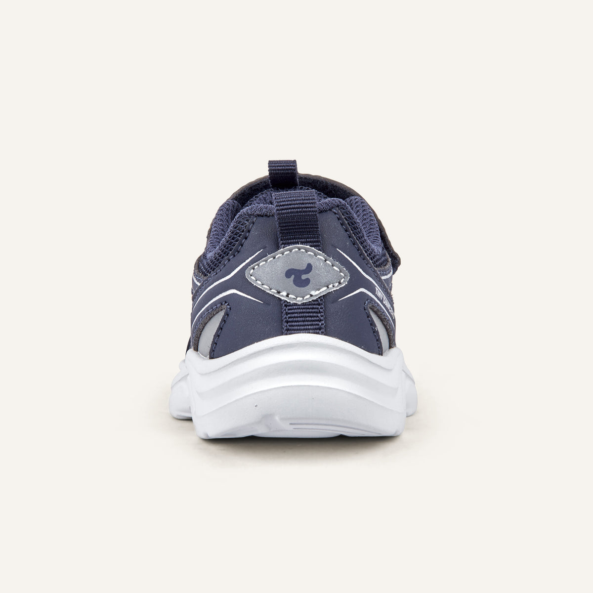 Play Infant in navy, rear view with the Tiny Dancers logo on the heel.