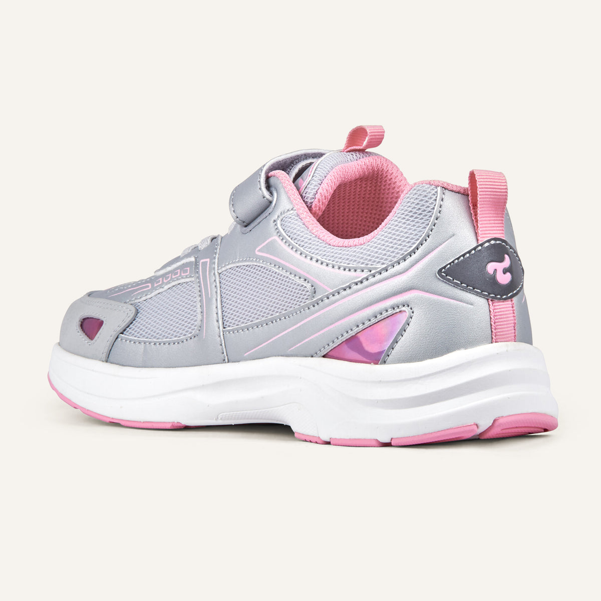 Play Junior in silver pink from the inner side, mesh upper and white sole visible.