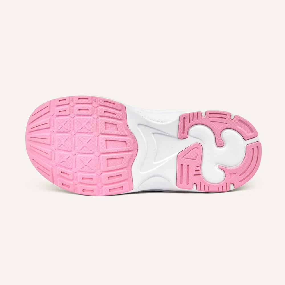 Play Junior outsole in silver pink and white, showing the level tread pattern.